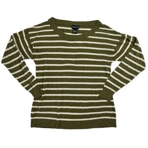 Central Park West Women's Medium Striped Green Crewneck Sweater